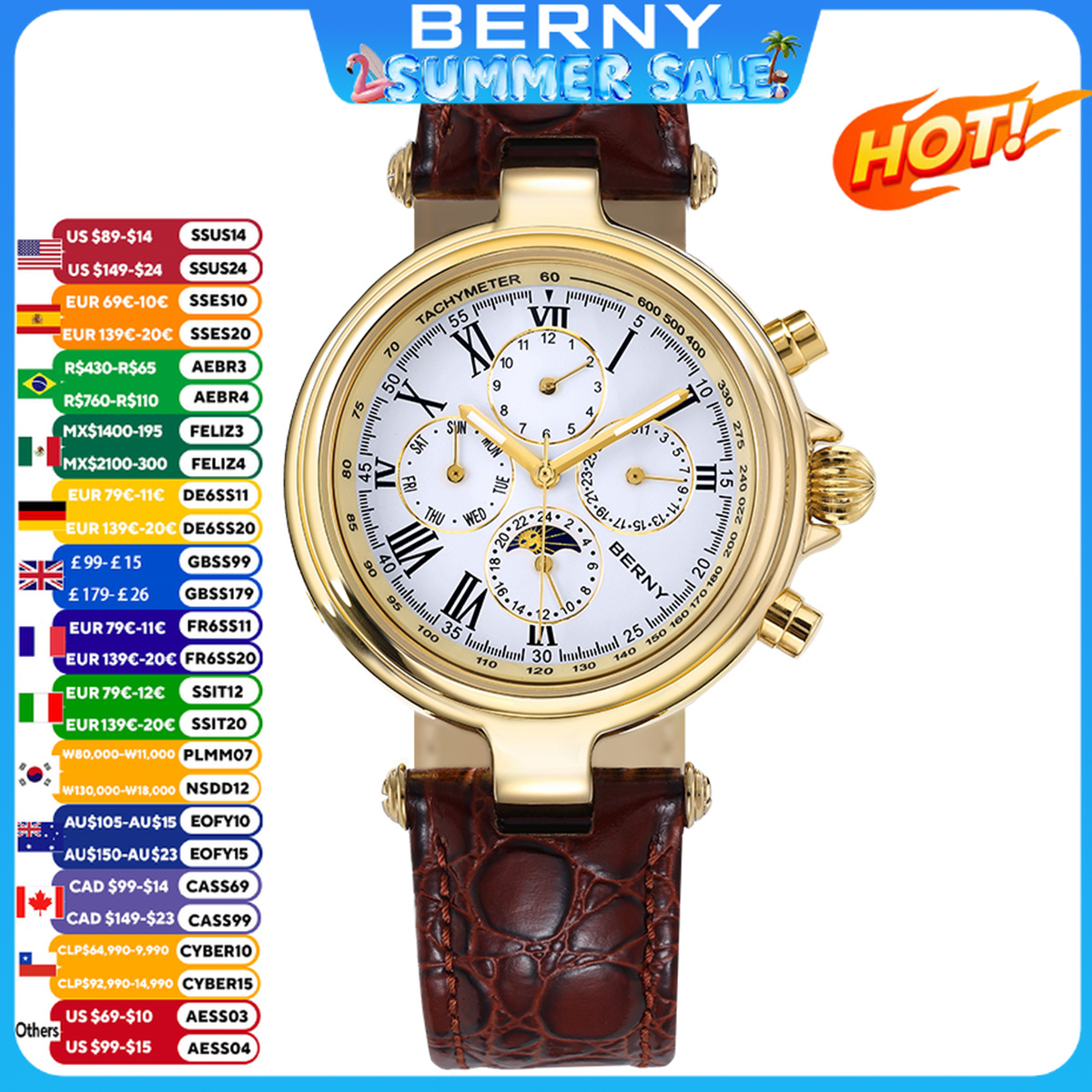 Luxury Watch Cartier - BERNY Retro Automatic Men's Watch Sun&Moon
