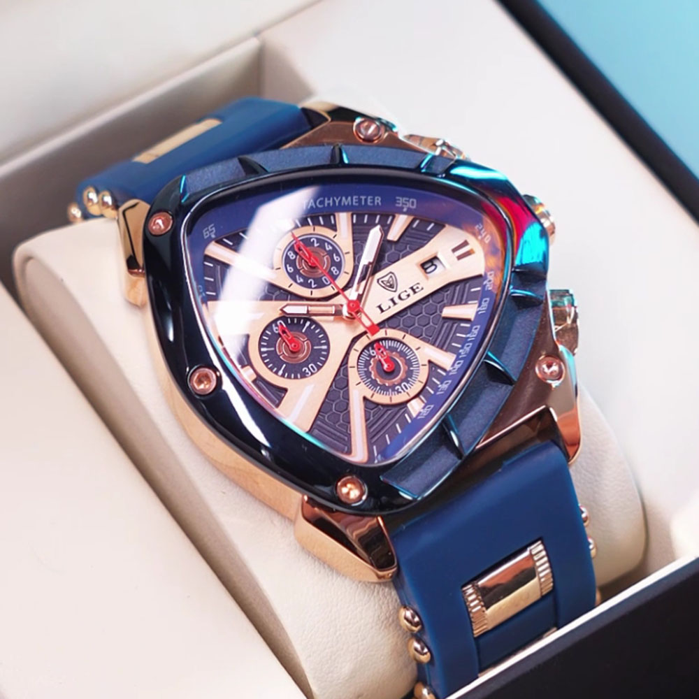Watch Triangle Luxury - LIGE Fashion Men Watch Triangle Chronograph