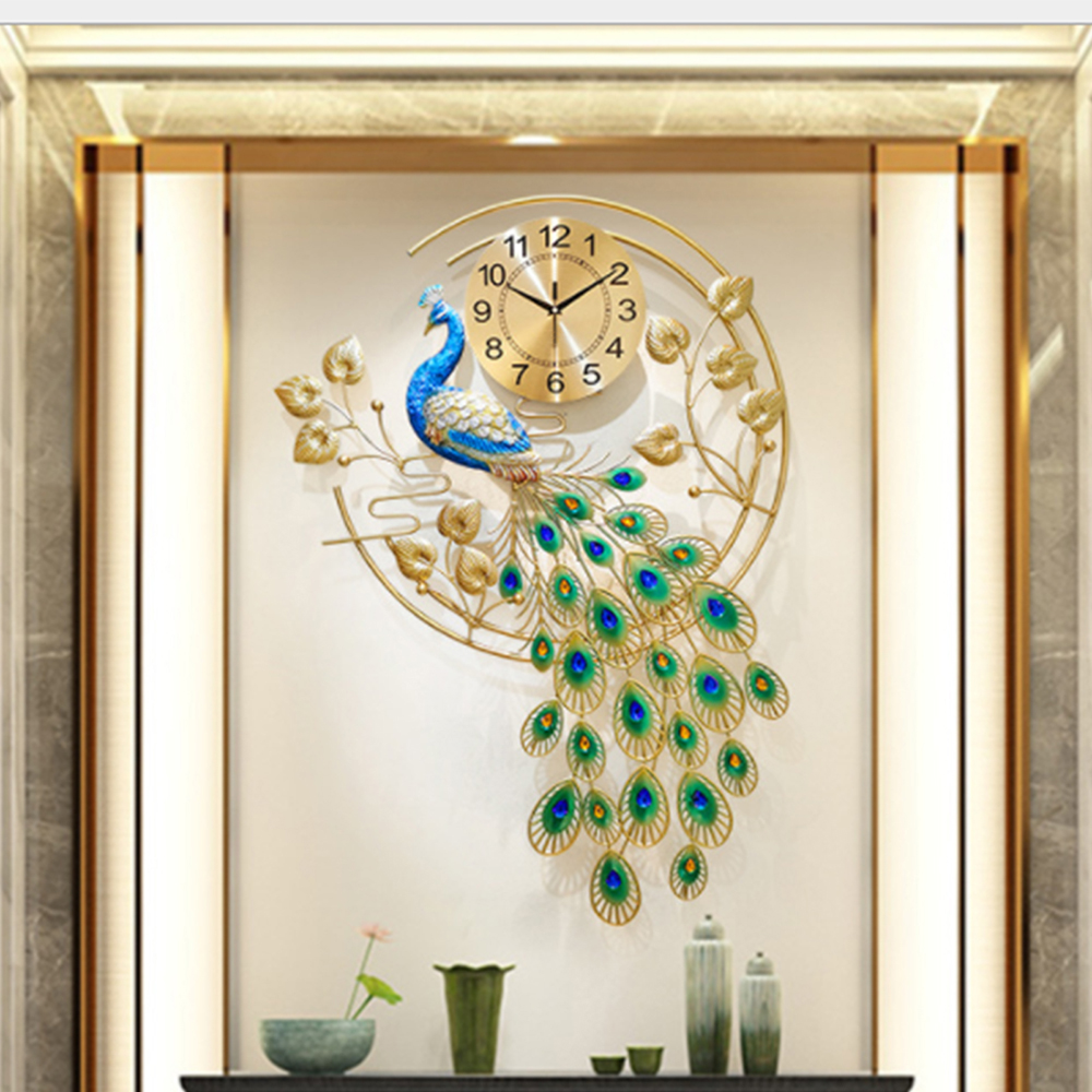 Luxury Watch House - Peacock Art Wall Clock, Large Metal