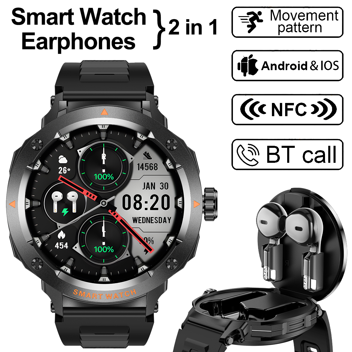 NFC Smart Watch Wireless Earph - Luxury Watch Repair recension och pris