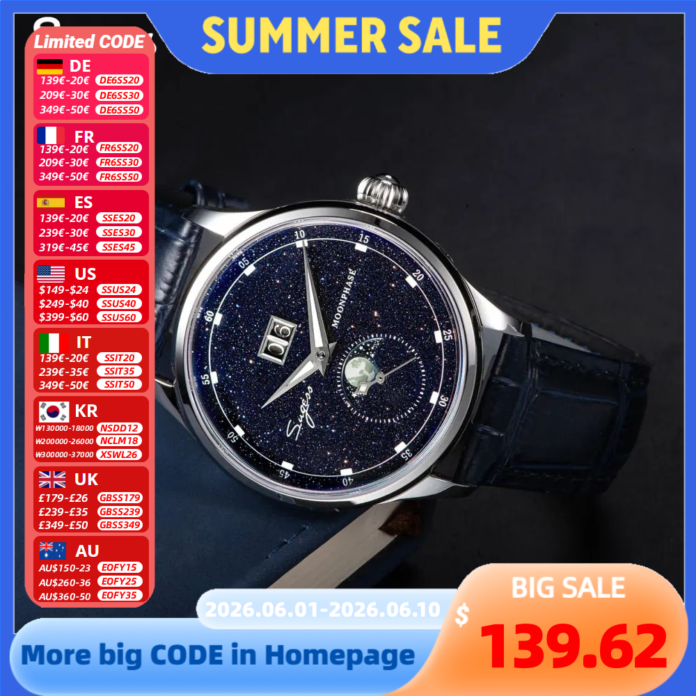 Sugess Moonphase Watch of Men  - Luxury Watch Cartier recension och pris