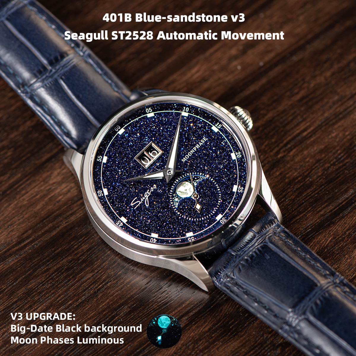 Sugess Moonphase Watch of Men  - Luxury Watch Cartier recension och pris