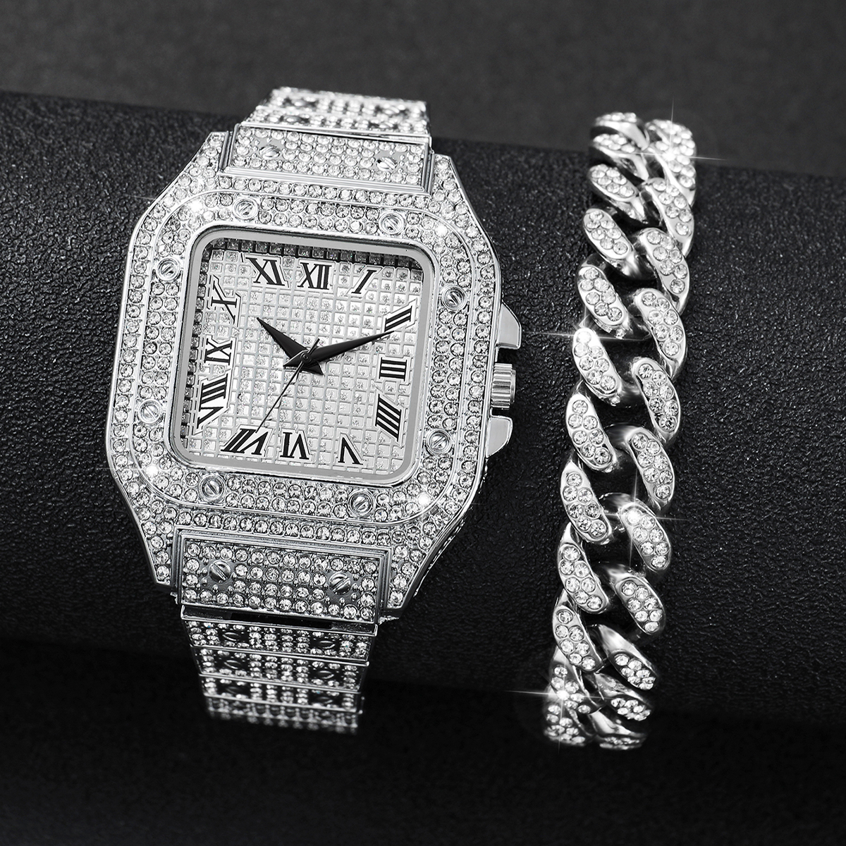 2PCS Iced Out Square Watch & C - Luxury Watch Wallpaper recension och pris