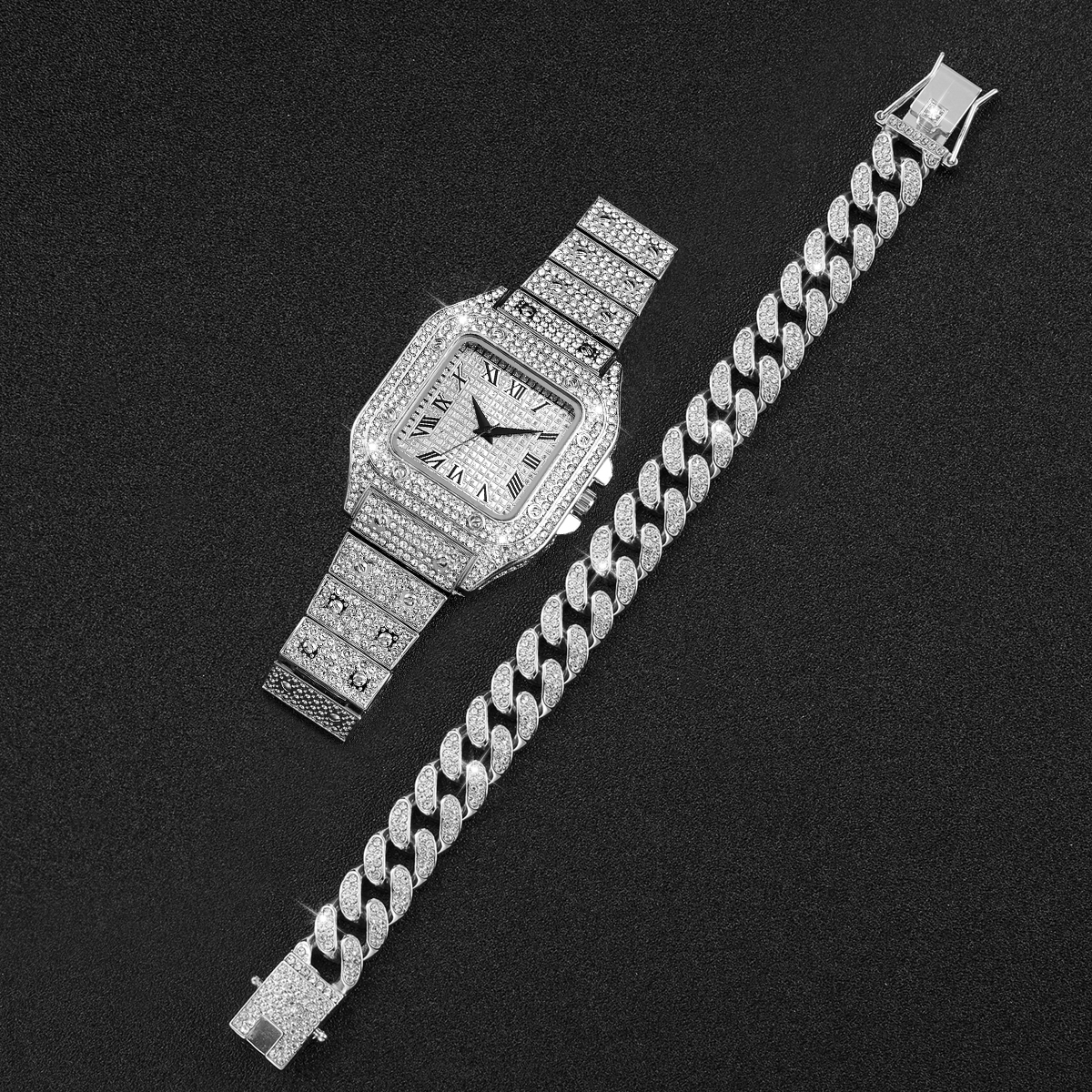 2PCS Iced Out Square Watch & C - Luxury Watch Wallpaper recension och pris