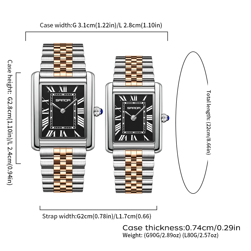 SANDA Couple Tank Quartz Watch - Luxury Watch Cartier recension och pris